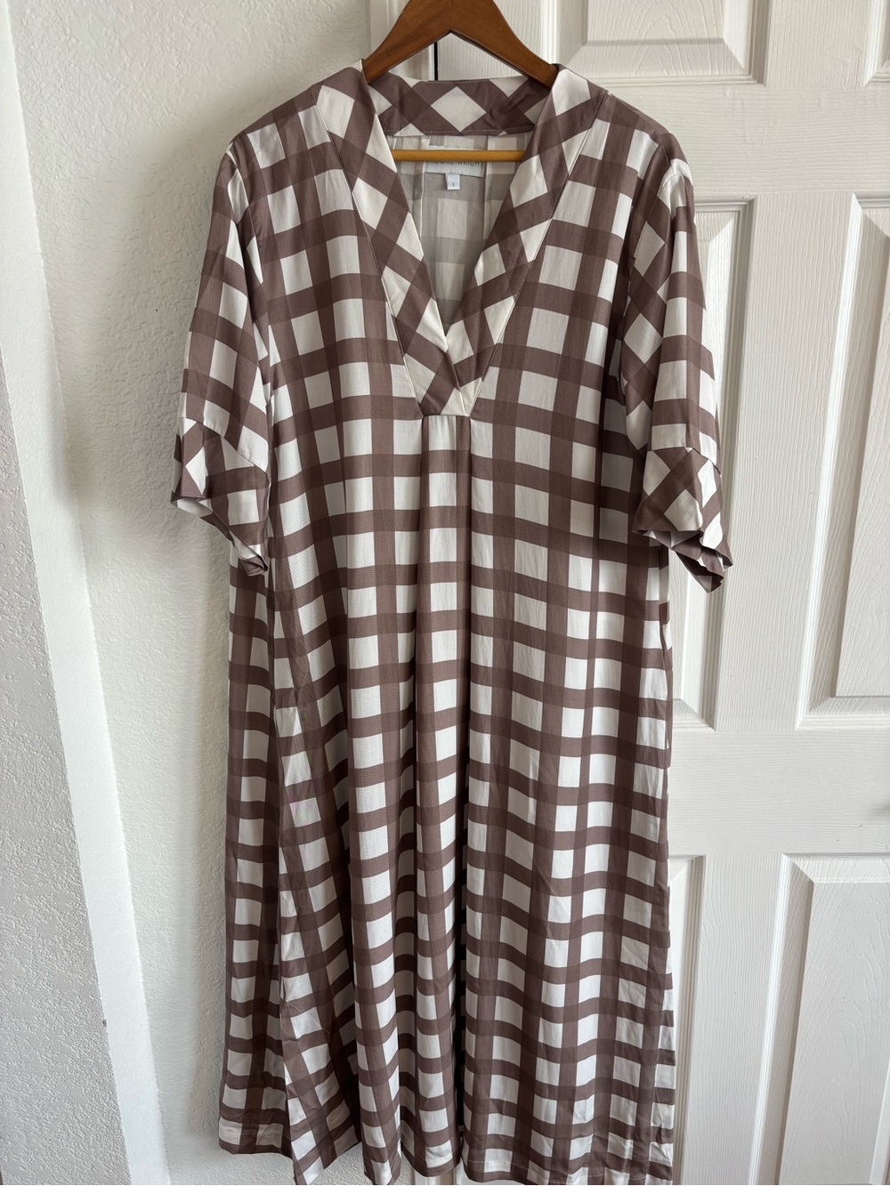 Brooke Wright Maxi Plaid Brown White Dress Size L